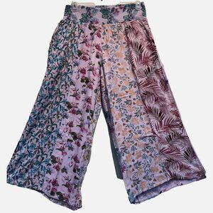 SACRED THREADS patch hippie rayon wide leg smocked waist PANTS 1X